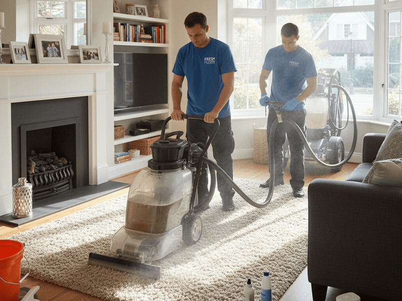 Vacuuming and shampooing a carpet