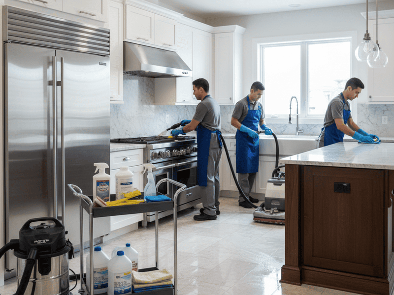 Cleaner scrubbing kitchen platform and chimney