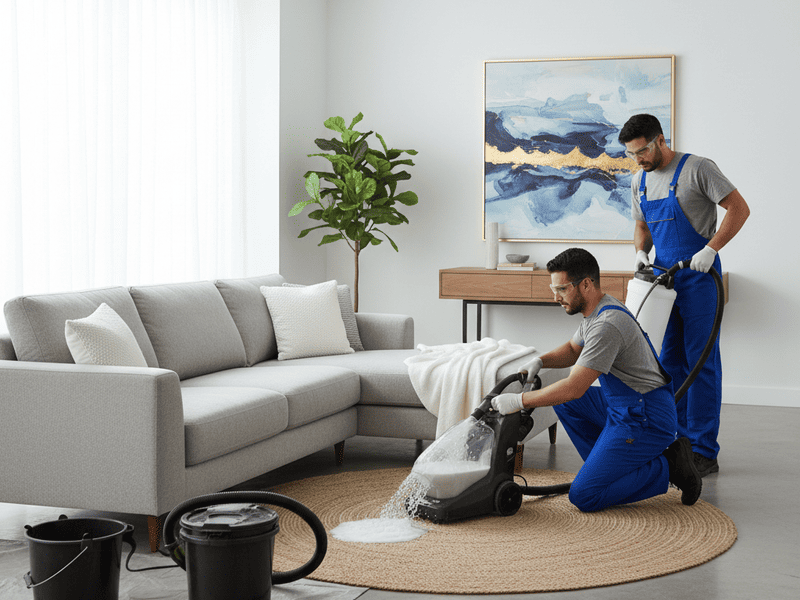 Cleaner deep cleaning a fabric sofa